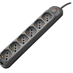Multipresa 6pos bipasso/schuko + interrutt nuovo modello nera Spina 16A