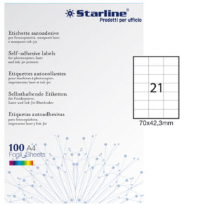 Etichette adesive - in carta - permanenti - 70 x 42,3 mm - 21 et/fg - 100 fogli - bianco - Starline